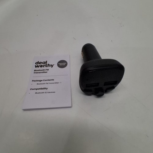 DEALWORTHY BLUETOOTH AND FM RADIO TRANSMITTER WITH 2 USB-A PORTS - BLACK image 2