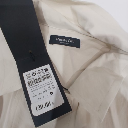 MEN'S MASSIMO DUTTI LONG SLEEVE COLLARED SHIRT - LARGE - CREAM (STYLE: 5178/778/712 ) image 3