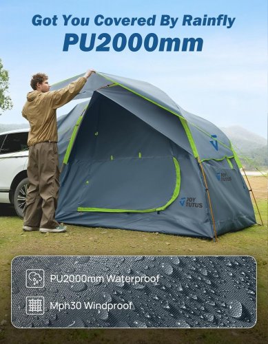JOY TUTUS WATERPROOF SUV DOUBLE DOOR DESIGN TENT FOR CAMPING - 7.7FT X 7.7FT X 6.9FT - GREY/GREEN image 3