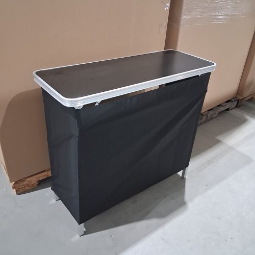 VEVOR FOLDING TABLE FOR BAR/TRADE SHOWS/HOME WITH CARRY BAG VELCRO FABRIC SHIELD AND SHELF - 38" X 34" X 15" - 110LB CAP - BLACK/SILVER - (MODEL: DX9930) image 2