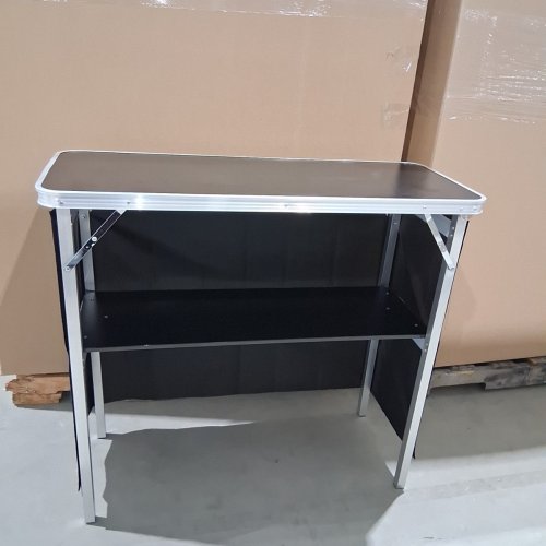 VEVOR FOLDING TABLE FOR BAR/TRADE SHOWS/HOME WITH CARRY BAG VELCRO FABRIC SHIELD AND SHELF - 38" X 34" X 15" - 110LB CAP - BLACK/SILVER - (MODEL: DX9930) image 3