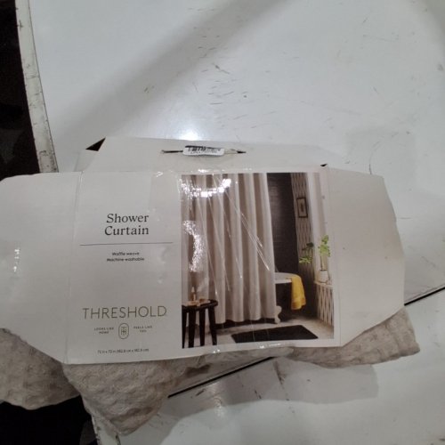 THRESHOLD OVERSIZED RELAXED WAFFLE WEAVE SHOWER CURTAIN - 72" X 72" - TRUE KHAKI/BEIGE image 3