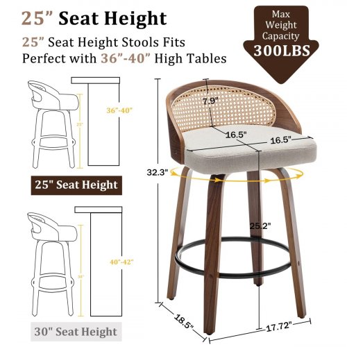2PK GEORGE OLIVER LEEANA LINEN SWIVEL BAR STOOLS - 32.3" X 16.5" X 17.72" - BEIGE (ITEM: 8489B-BEIGE-2PU-30) image 2