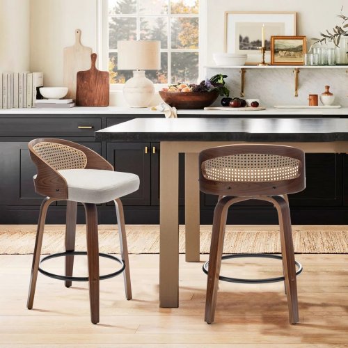 2PK GEORGE OLIVER LEEANA LINEN SWIVEL BAR STOOLS - 32.3" X 16.5" X 17.72" - BEIGE (ITEM: 8489B-BEIGE-2PU-30) image 4