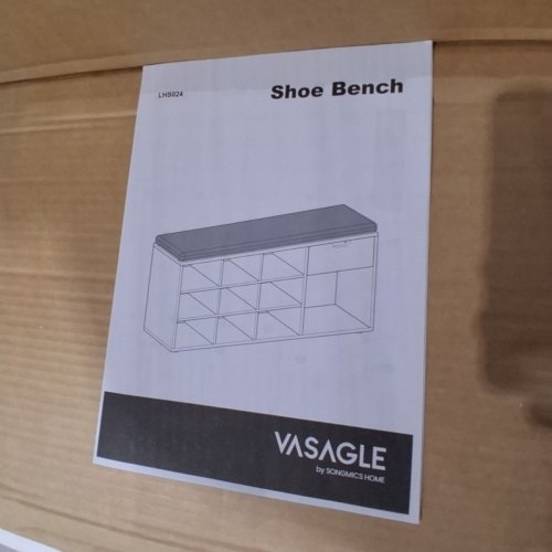 VASAGLE SHOE BENCH PADDED SEAT WITH 10 COMPARTMENTS - 41" X 12" X 19" - WHITE AND GREY (MODEL:LHS024WB01) image 6