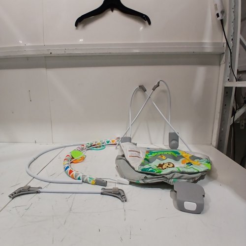 BRIGHT STARTS VIBRATING BOUNCER WITH 3-POINT HARNESS & REMOVABLE TOY BAR - 20LB CAPACITY - SAFARI FUN (MODEL: 12204) image 2