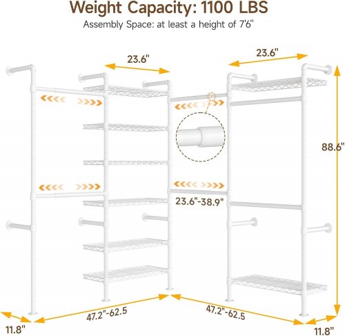 ONBRILL L4 WALL MOUNTED HEAVY DUTY CORNER INDUSTRIAL PIPE CLOTHING RACK - WHITE image 3