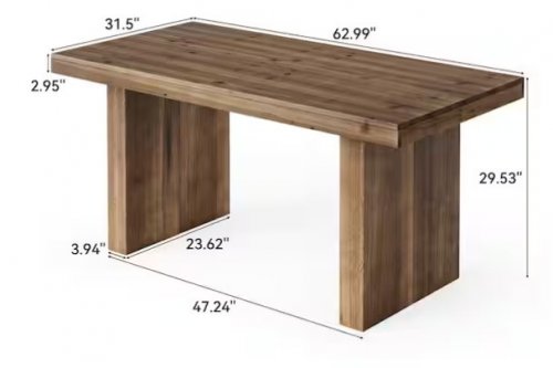 BYBLIGHT SOLID WOOD RECTANGULAR FARMHOUSE DINING TABLE - 63" X 31" - DARK BROWN - (MODEL: HOGA-F2560) image 2