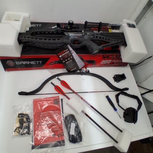 BARNETT WILDCAT CRX LIGHTWEIGHT TATICAL RECURVE CROSSBOW WITH RED/GREEN 3 DOT SCOPE, QUICK DETACH QUIVER & 2 HEADHUNTER BOLTS - 280 FPS - 66LBS - BLACK/RED (MODEL: BAR78232) image 2