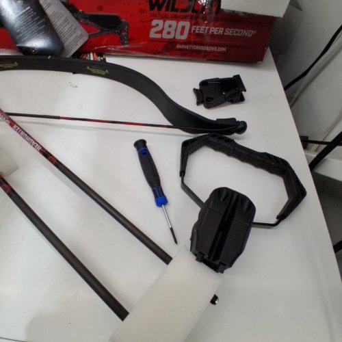 BARNETT WILDCAT CRX LIGHTWEIGHT TATICAL RECURVE CROSSBOW WITH RED/GREEN 3 DOT SCOPE, QUICK DETACH QUIVER & 2 HEADHUNTER BOLTS - 280 FPS - 66LBS - BLACK/RED (MODEL: BAR78232) image 5