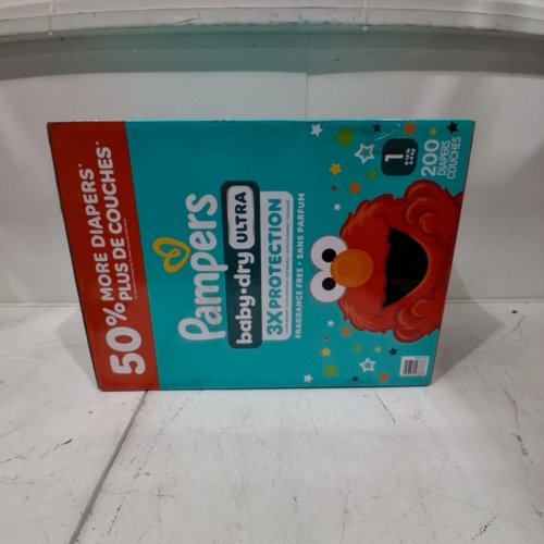 200PK PAMPERS BABY DRY ULTRA, FRAGRANCE FREE - SIZE 1 - ELMO image 3