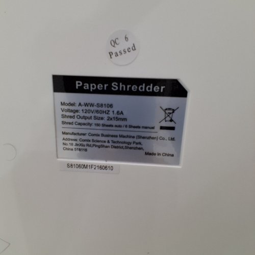 AUTO FEED PAPER SHREDDER - 120 V, 150-SHEET AUTO / 6-SHEET MANUAL CAPACITY (MODEL: A-WW-S8106) image 3