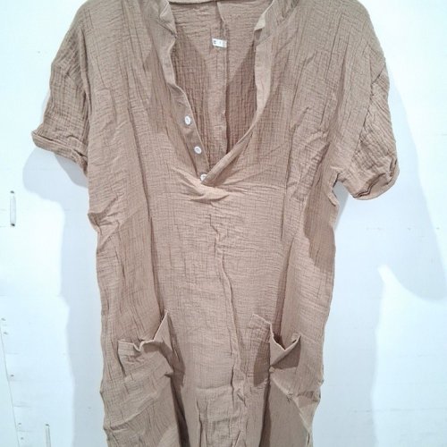 WOMEN'S SHORT SLEEVE BUTTON-FRONT TUNIC - MEDIUM - TAUPE image 2