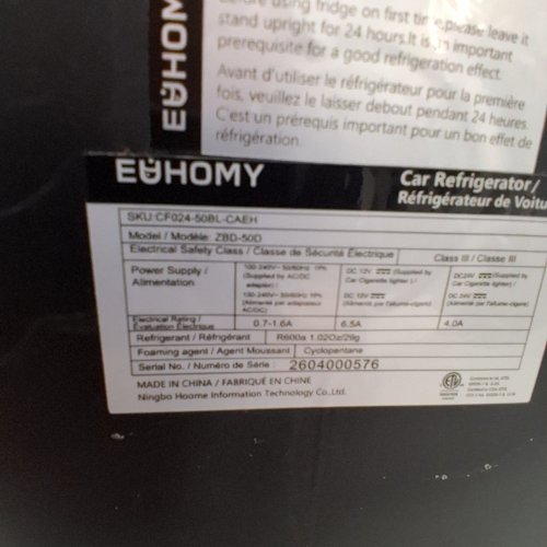 EUHOMY DUAL ZONE ELECTRIC PORTABLE COOLER - 12V/24V - 45L - BLACK/GREY (MODEL: ZBD-50D/CF024-50BL-CAEH) image 4