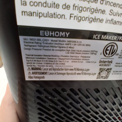 EUHOMY SELF-CLEANING BULLET COUNTERTOP PORTABLE ICE MAKER WITH ICE SCOOP - MAKES 27LB PER DAY - BLACK (MODEL: IMB1008CA-UL) image 5