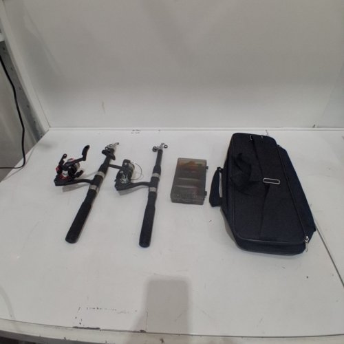 2 COLLAPSIBLE FISHING ROD AND SPINNING REEL COMBOS WITH CASE AND TACKLE BOX (MODEL: TM3000) image 2