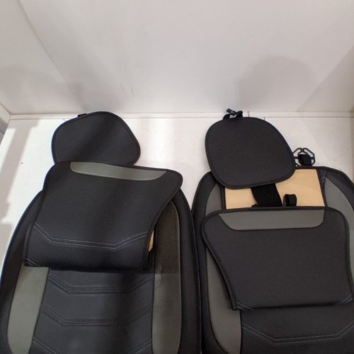 2PK MOTORTREND SLIM FIT LEATHER SEAT CUSHION - BLACK / GREY image 3