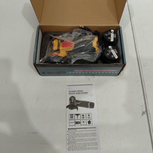 5PC MINI PORTABLE LITHIUM ELECTRIC ANGLE GRINDER WITH TWO RECHARGEABLE BATTERIES - 3" DISKS - 12 V - BLACK/YELLOW image 2