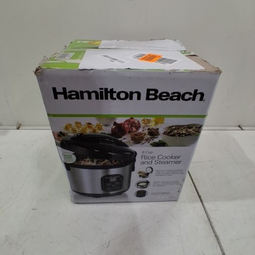HAMILTON BEACH RICE COOKER AND STEAMER - 8 CUP CAPACITY - BLACK/SILVER (MODEL: 37518MN) image 5