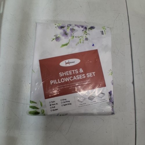 4PC HITIME BED SHEET SET - TWIN EXTRA LARGE - WHITE/ PURPLE image 2