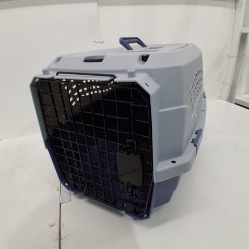 AMAZONBASICS TOP-LOAD 2-DOOR PET KENNEL/CARRIER CRATE - GREY/BLUE image 2