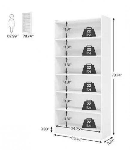 TALL WOODEN 7-TIER BOOK CASE - APPROX 79"- WHITE (MODEL: RS-157) image 2