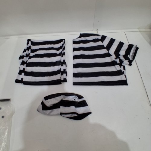 3PC MEN'S PRISONER COSTUME - MEDIUM (32-34) - BLACK/WHITE image 2