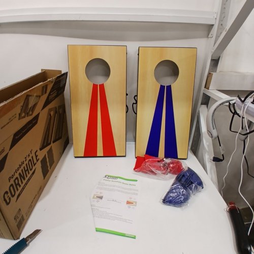 GOSPORTS PORTABLE SIZE CORNHOLE GAME SET WITH 6 BEAN BAG - 2FT X 1FT - WOOD/BLUE/RED (MODEL : CH-03-MDF-WOOD) image 2