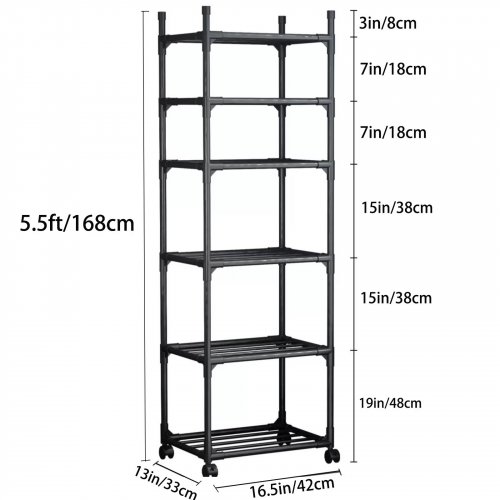 6-TIER ROLLING STORAGE SHELF WITH WHEELS & 120 LBS CAPACITY - 5.5FT - BLACK image 2