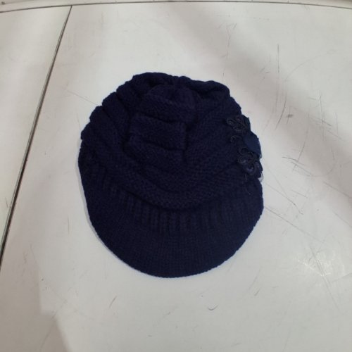 KNIT HAT WITH BRIM AND FLOWER DECORATION - OSFM - NAVY image 2