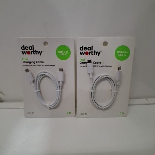 2 DEALWORTHY FAST CHARGING USB-C TO USB-C CABLES - 3FT - WHITE image 2