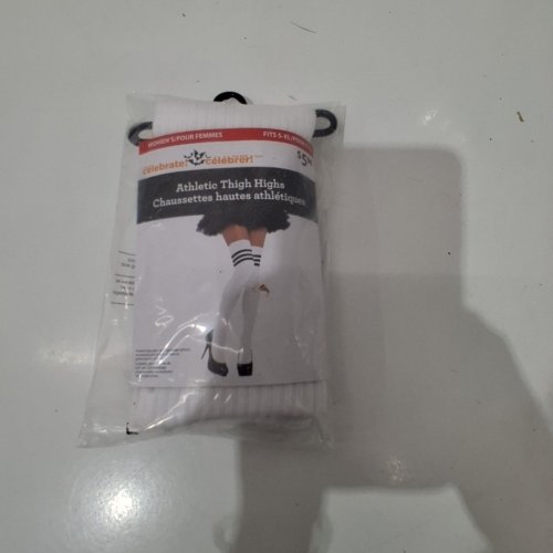 WOMEN'S WAY TO CELEBRATE! ATHLETIC THIGH HIGH SOCKS - OSFM - WHITE/BLACK image 3