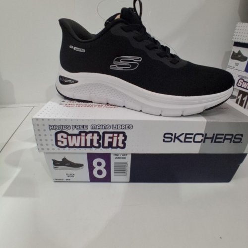 WOMEN'S SKECHERS HANDS FREE SWIFT FIT SLIP ON SNEAKERS - 8 - BLACK / WHITE (STYLE: 179326CS / 2566408) image 3