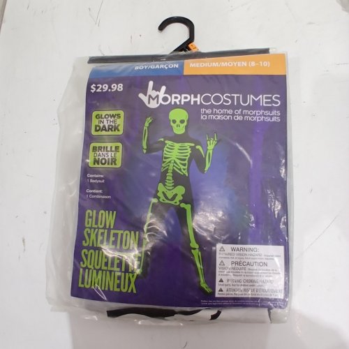 BOYS MORPHCOSTUMES GLOW SKELETON (GLOW IN THE DARK) - MEDIUM (8-10) - BLACK/WHITE/GREEN image 2