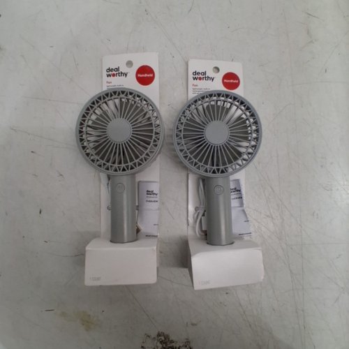 2 DEAL WORTHY LIGHTWEIGHT RECHARGABLE HANDHELD PERSONAL FANS - GREY image 2