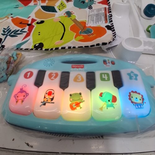 FISHER-PRICE 4-IN-1 BABY MUSICAL GLOW AND GROW KICK & PLAY PIANO GYM PLAYMAT WITH 2 RATTLE MARACAS FOR NEWBORNS - AGES 0+ MONTHS - BLUE (MODEL: HWD95) image 2