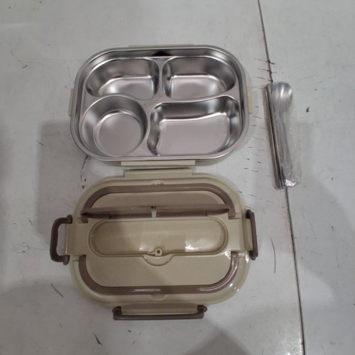 COMPARTMENT LUNCH BOX - 10" X 7" - BEIGE / BROWN image 2