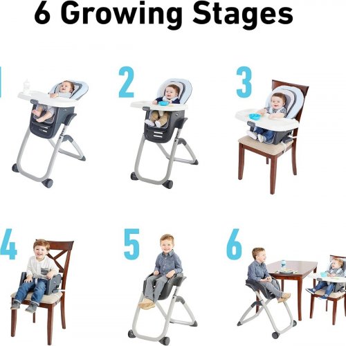 GRACO DUODINER DLX 6-IN-1 RECLINING ADJUSTABLE HEIGHT HIGHCHAIR WITH 6 GROWING STAGES - CAN SEAT 2 KIDS AT ONCE - 40LB MAX WEIGHT - GREY/BLUE - (MODEL: 2158373) image 5
