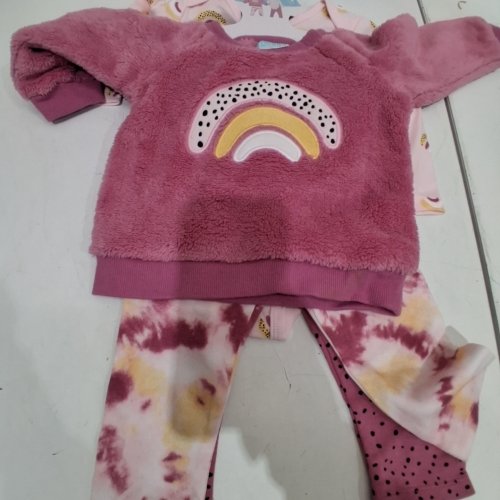 4PC GIRLS PEKKLE SET WITH FUZZY SWEATER, LONG SLEEVE SHIRT AND PANTS - 9 MONTHS - PINK RAINBOW (STYLE: 2220920) image 3
