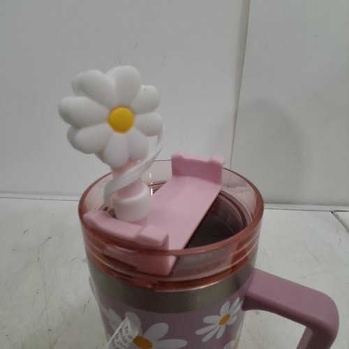 PARTYAIRE STAINLESS STEEL DAISY TUMBLER WITH HANDLE & STRAW - 30OZ - PURPLE/PINK image 4