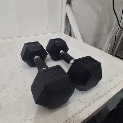 2PK HEX DUMBBELLS - 15 LBS - BLACK image 2