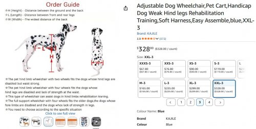 KAJILE PREMIUM ADJUSTABLE PET / DOG WHEELCHAIR (PET CART) FOR WEAKER ANIMALS, DOGS WITH HIND LEG REHABILITATION TRAINING - SOFT HARNESS [SIZE : XXL-3] - BLUE image 3