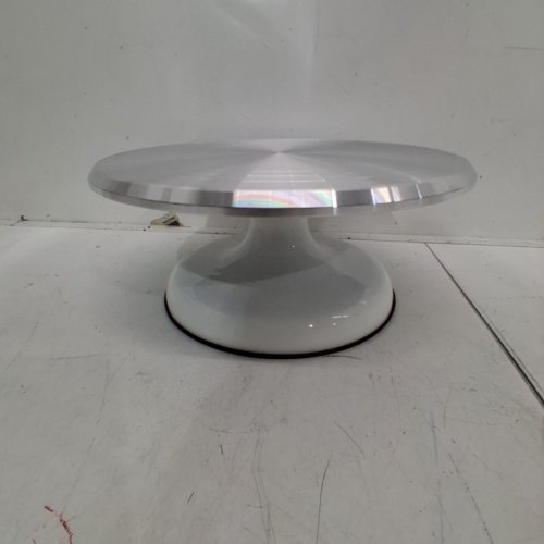 ALUMINIUM ALLOY REVOLVING CAKE STAND - 10" - SILVER /WHITE image 2