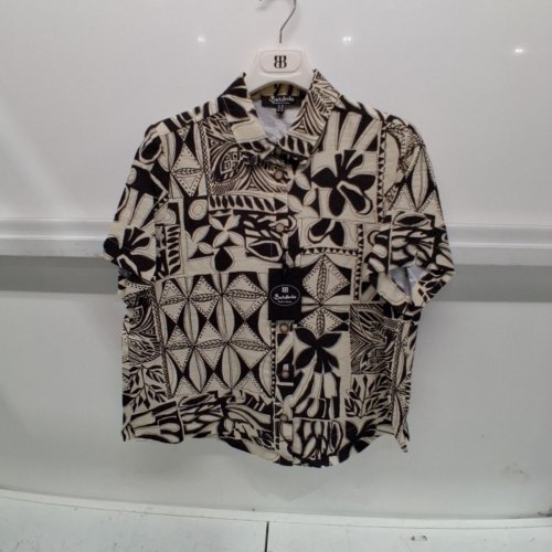 WOMEN'S BARILOCHE PRINT BUTTON-UP BLOUSE - SMALL / MEDIUM - BEIGE / BROWN (STYLE: ANAIS) image 2