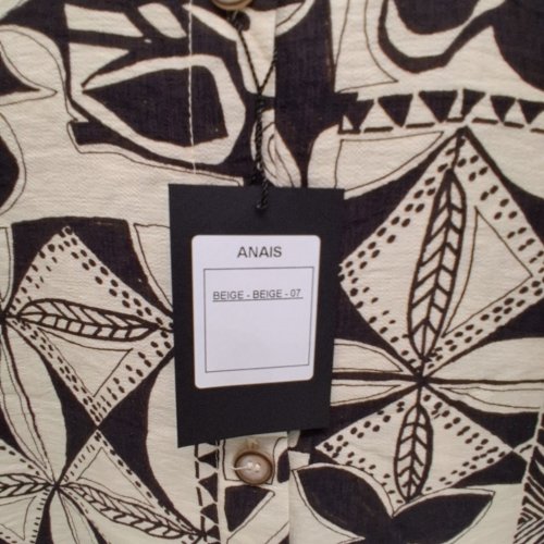 WOMEN'S BARILOCHE PRINT BUTTON-UP BLOUSE - SMALL / MEDIUM - BEIGE / BROWN (STYLE: ANAIS) image 5