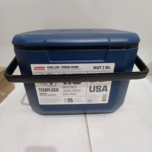 COLEMAN CHILLER PORTABLE INSULATED HARD COOLER WITH HEAVY DUTY HANDLES - 16QT -HOLDS 25 CANS- DARK BLUE (MODEL: 2231502) image 2