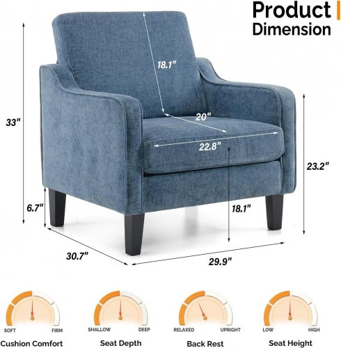 VINGLI CHENILLE UPHOLSTERED ACCENT ARMCHAIR - 370LBS MAX - NAVY BLUE - (MODEL: XXY0272CA-KD) image 2