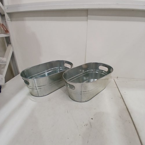 2PK GALVANTALIZED STEEL OVAL BEVERAGE TUBS WITH HANDLES - 14" X 6" X 9" - SILVER image 2