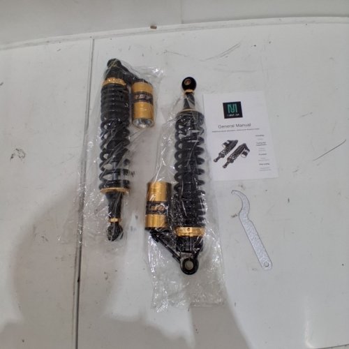 2PC MALLOFUSA MOTORCYCLE PAIR REAR AIR SHOCK ABSORBERS - 375 MM - BLACK AND GOLD image 2