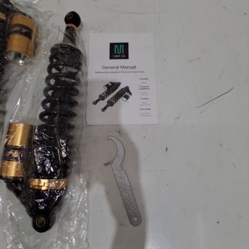 2PC MALLOFUSA MOTORCYCLE PAIR REAR AIR SHOCK ABSORBERS - 375 MM - BLACK AND GOLD image 3
